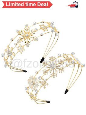 🎄 Rhinestone Pearl Snowflake Headband Set Holiday Hair Accessories